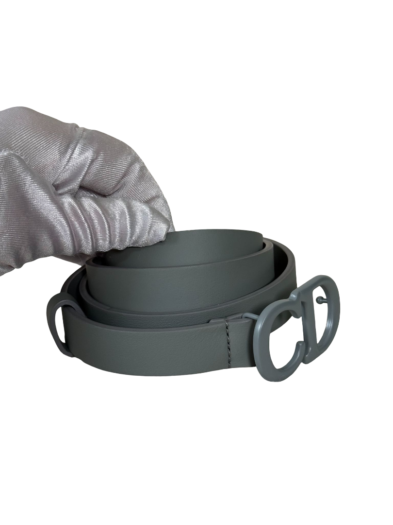 Dior Grey Matte Leather Saddle Slim Belt 75 cm