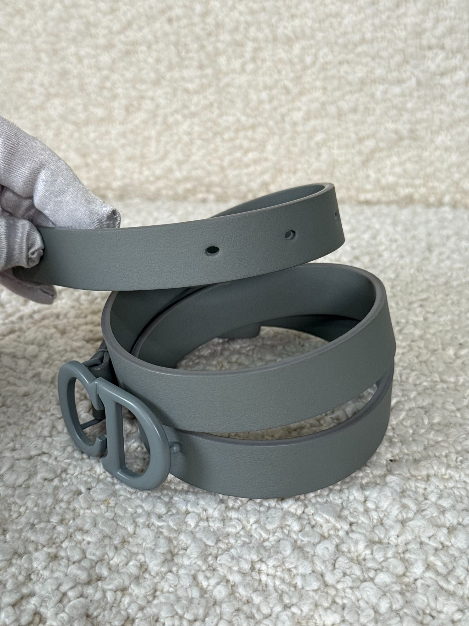 Dior Grey Matte Leather Saddle Slim Belt 75 cm