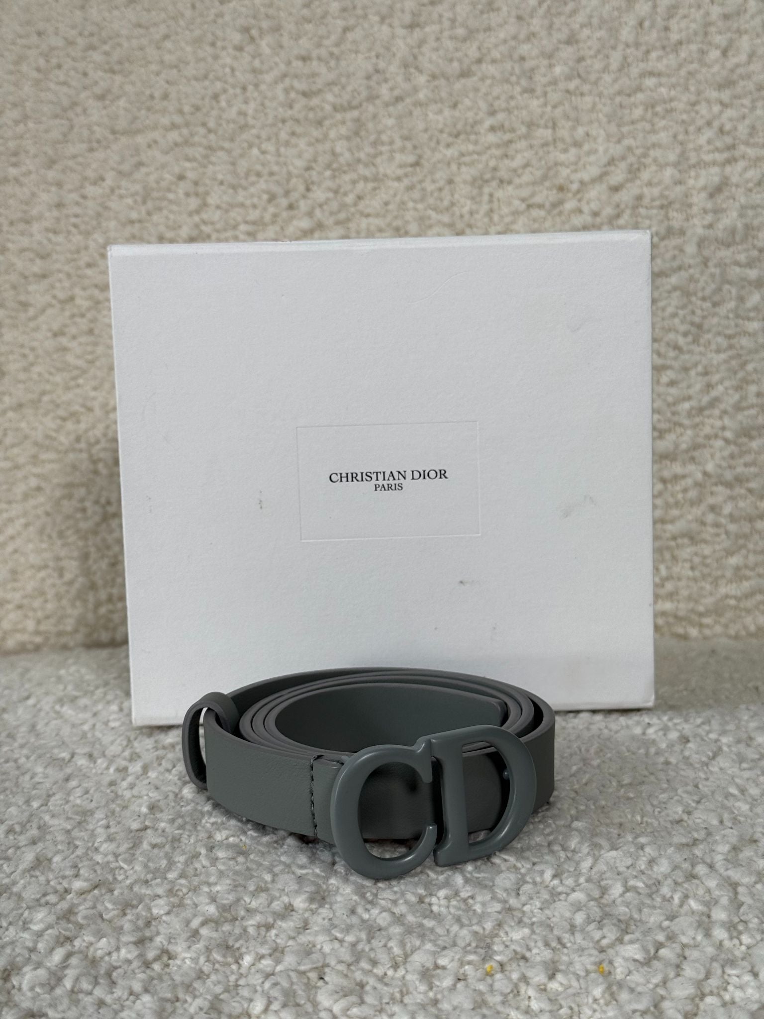 Dior Grey Matte Leather Saddle Slim Belt 75 cm