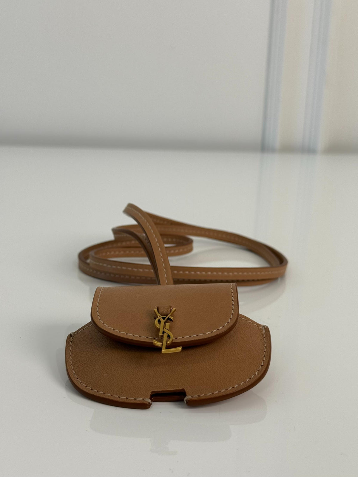 Saint Laurent Kaia AirPods Light Brown Leather