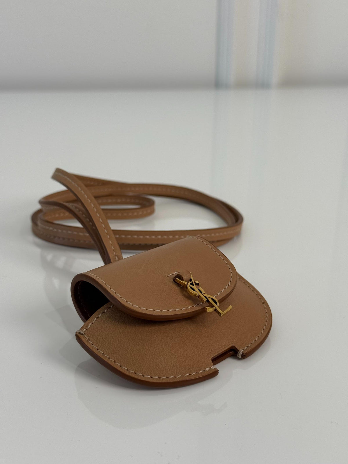 Saint Laurent Kaia AirPods Light Brown Leather