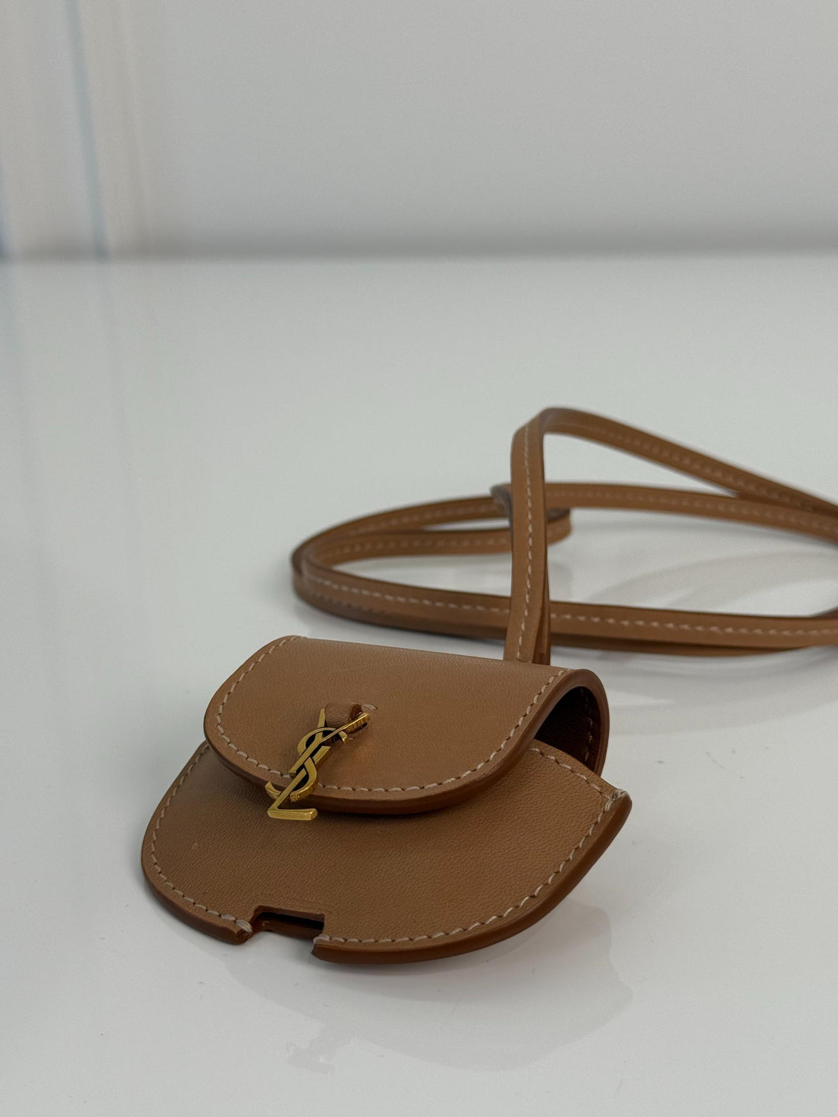 Saint Laurent Kaia AirPods Light Brown Leather