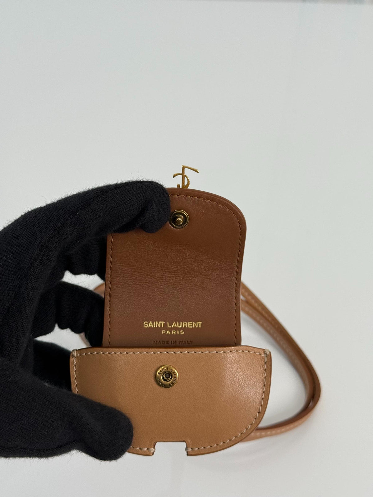 Saint Laurent Kaia AirPods Light Brown Leather