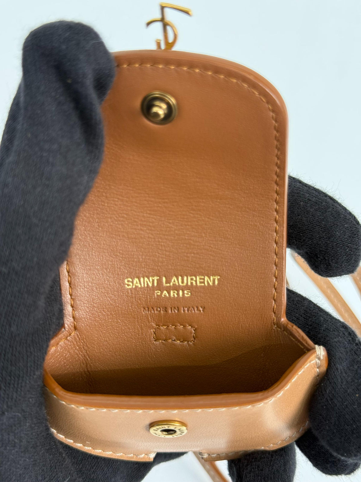 Saint Laurent Kaia AirPods Light Brown Leather
