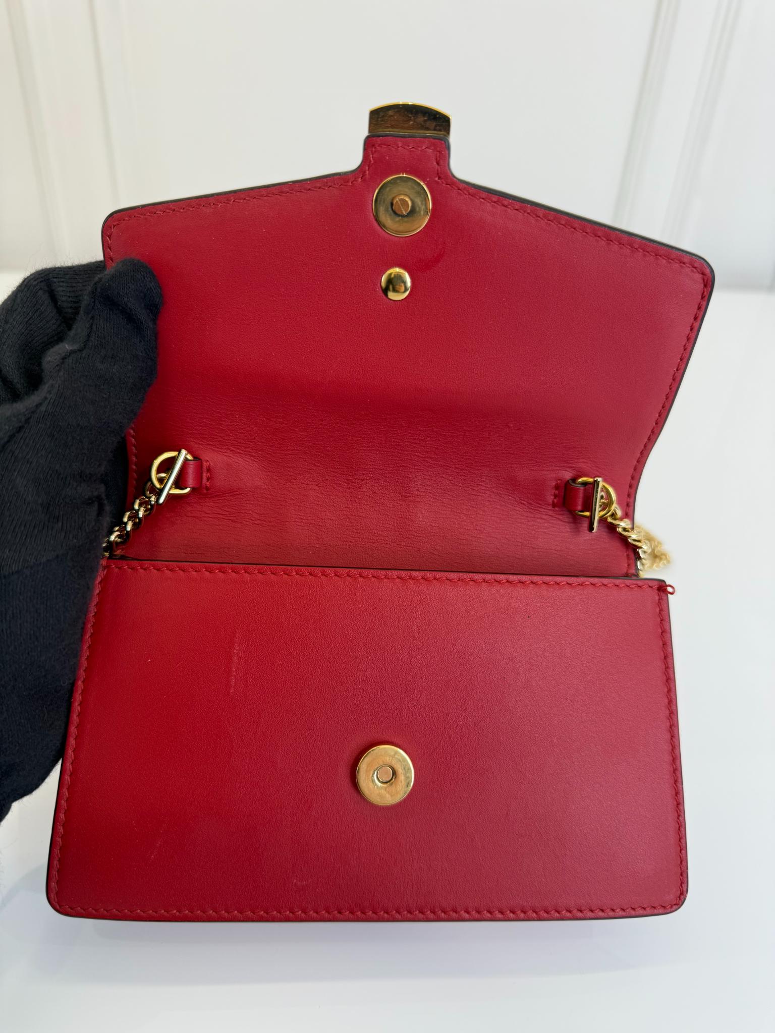 Gucci Mini Sylvie Red Leather Web Signature Chain Crossbody Bag