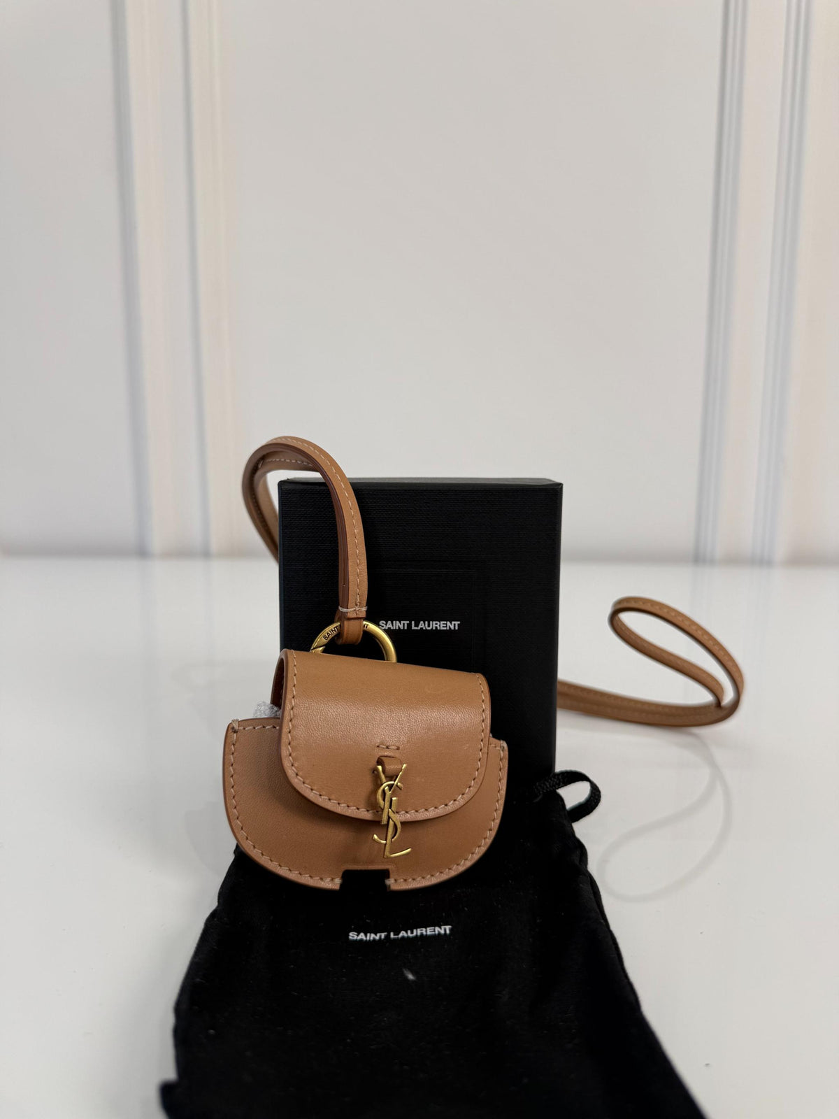 Saint Laurent Kaia AirPods Light Brown Leather