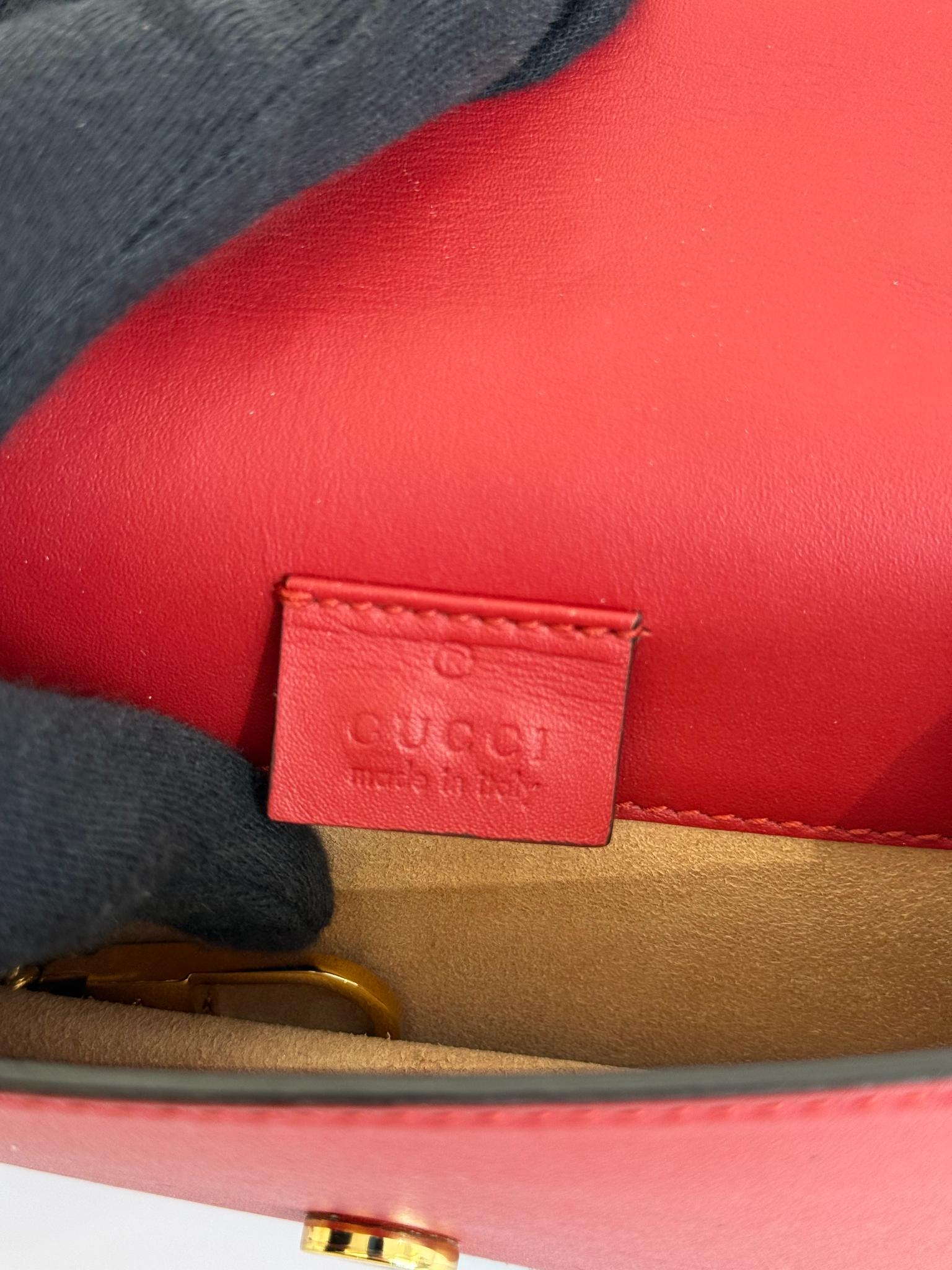Gucci Mini Sylvie Red Leather Web Signature Chain Crossbody Bag