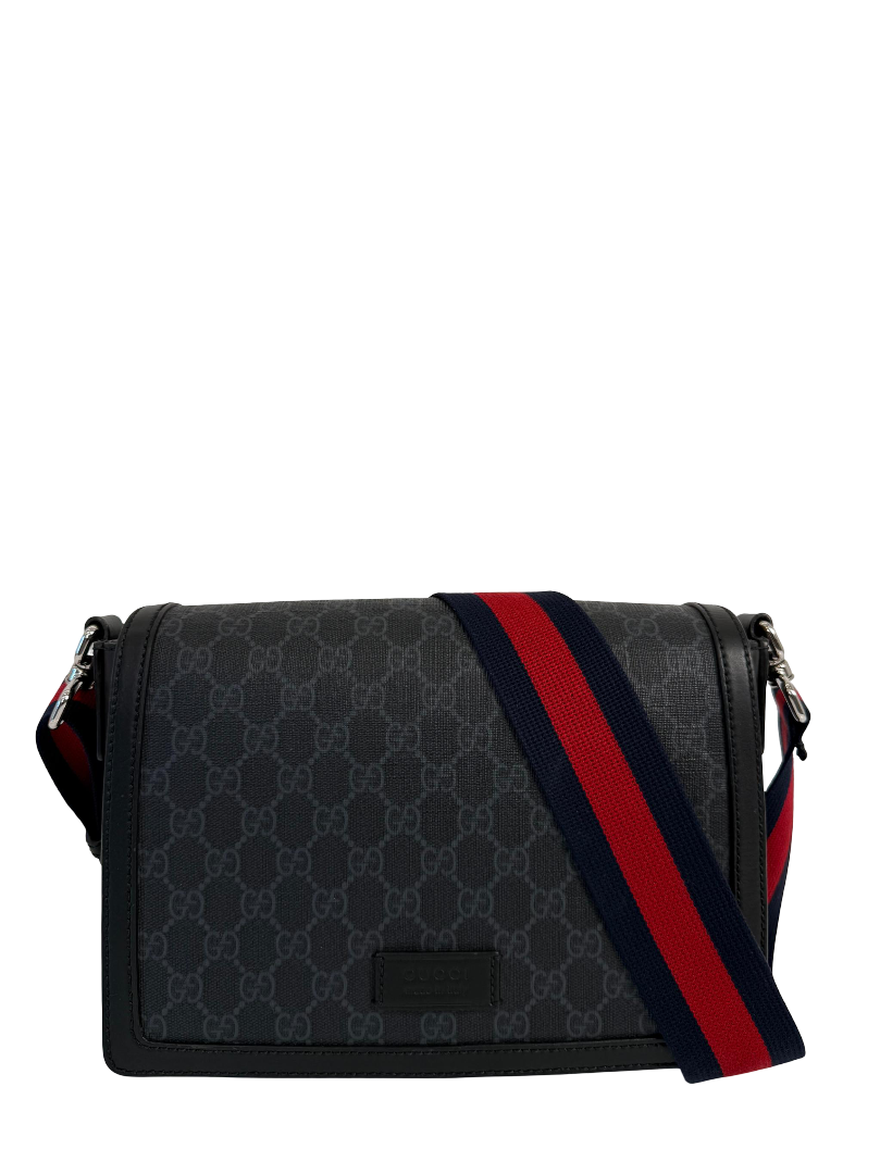 Gucci Black/Grey GG Supreme Web Strap Messenger Bag