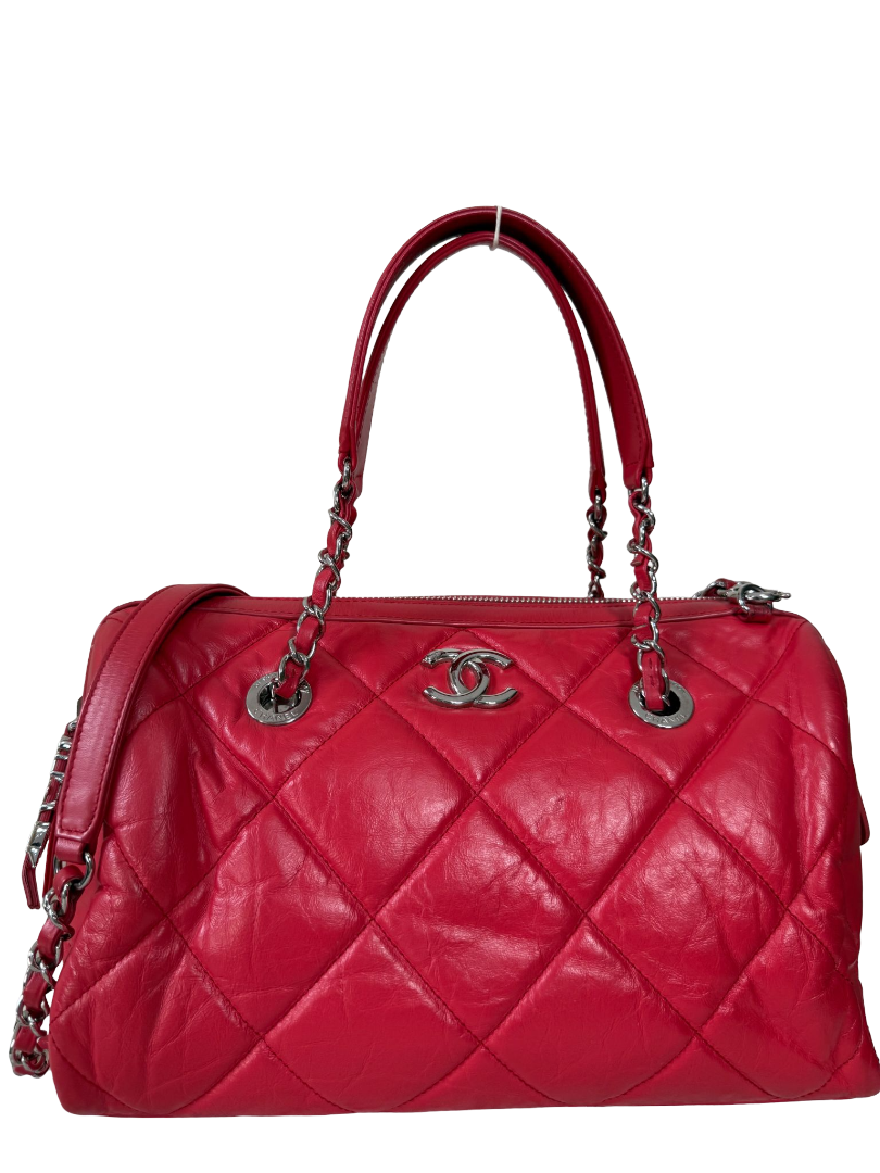 Chanel Small Red Aged Calfskin Express Bowling Satchel