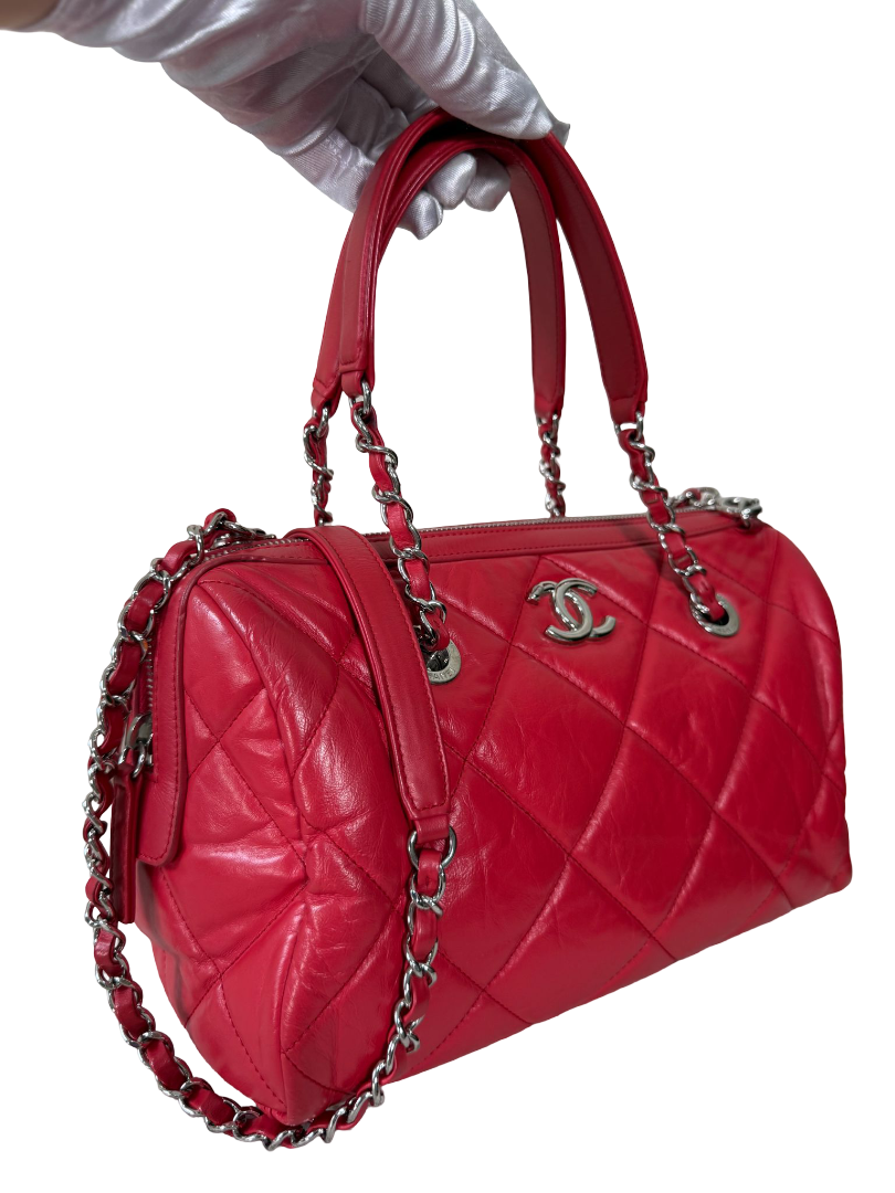 Chanel Small Red Aged Calfskin Express Bowling Satchel