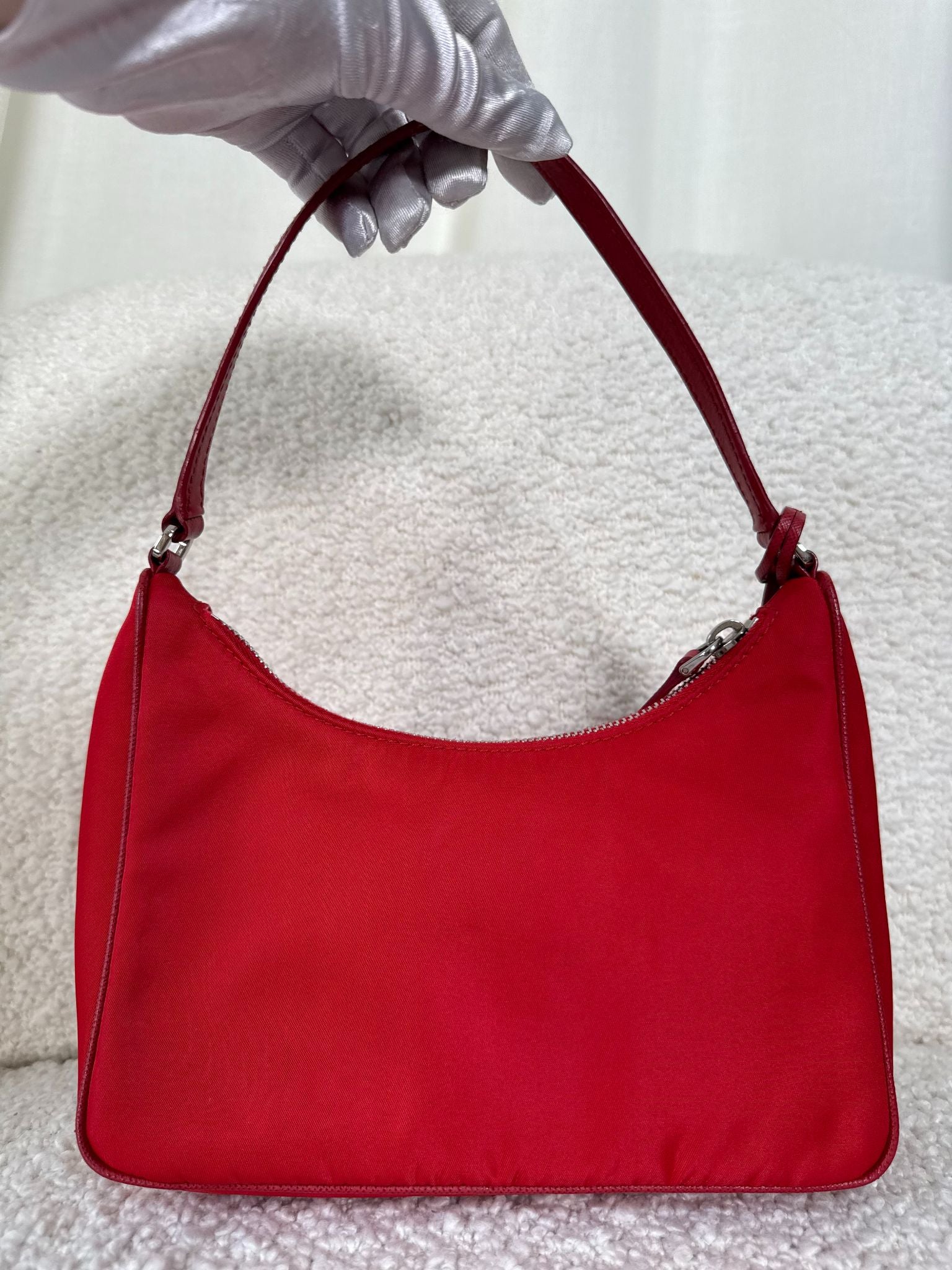 Prada Re-Edition 2005 in Red Re-Nylon and Saffiano Leather Trim Pochette