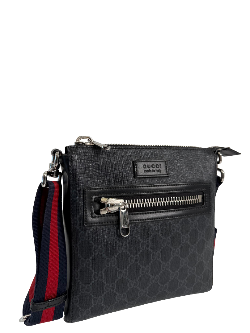 Gucci Black GG Supreme Coated Canvas Flat Crossbody Bag
