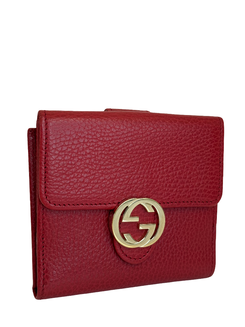 Gucci Interlocking G Red Leather Small Bifold Wallet