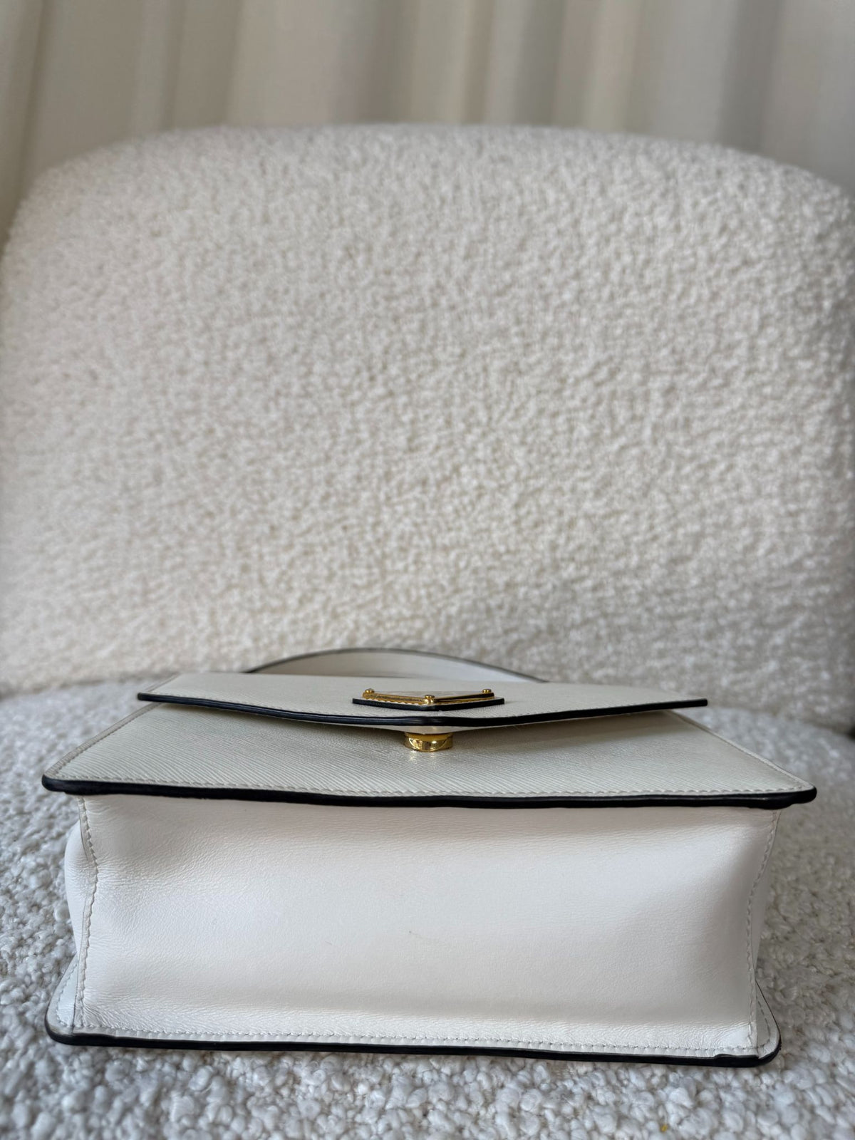 Prada White Saffiano Lux Leather Triangle Logo Envelope Chain Bag
