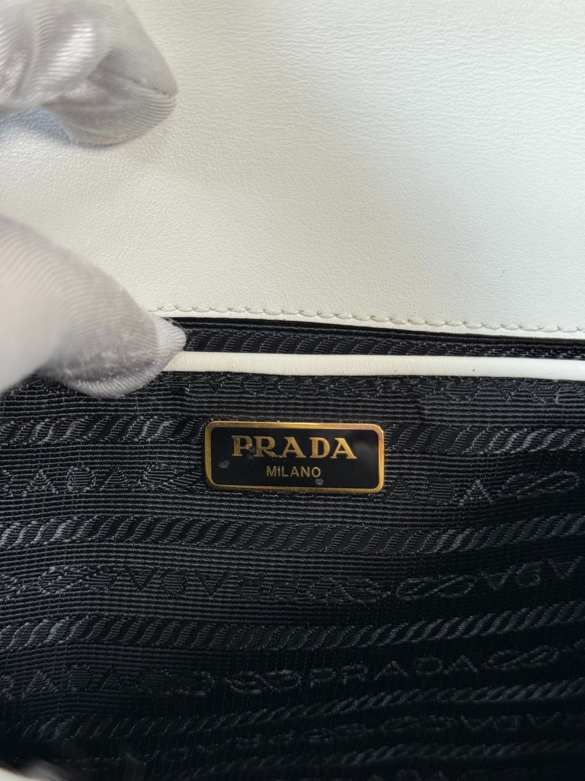Prada White Saffiano Lux Leather Triangle Logo Envelope Chain Bag