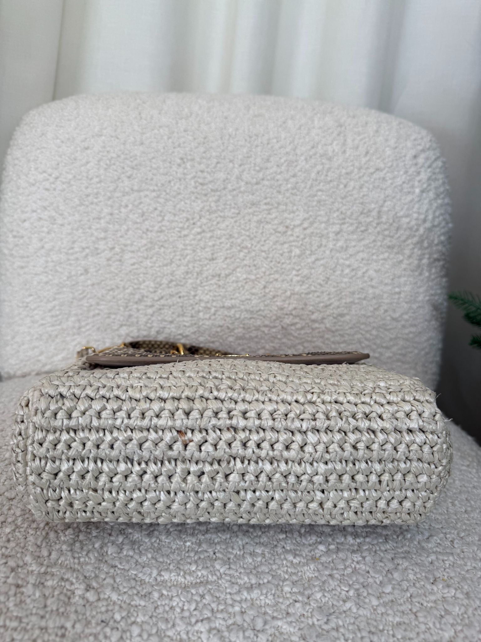 Dolce Gabbana Beige Python and Raffia Miss Sicily Top Handle Bag