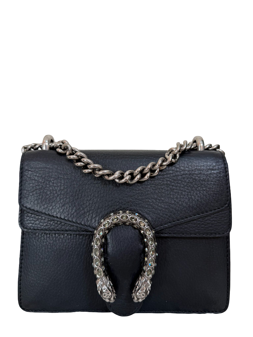 Gucci Black Grained Leather Dionysus Small Shoulder Bag