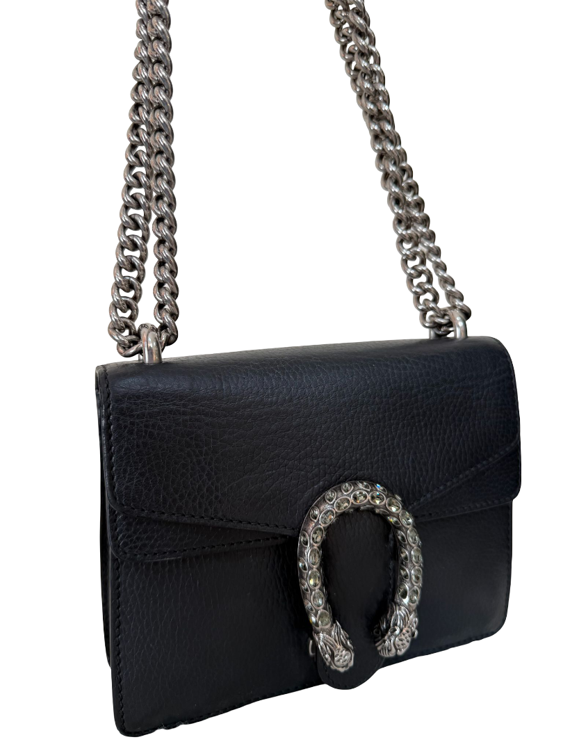 Gucci Black Grained Leather Dionysus Small Shoulder Bag