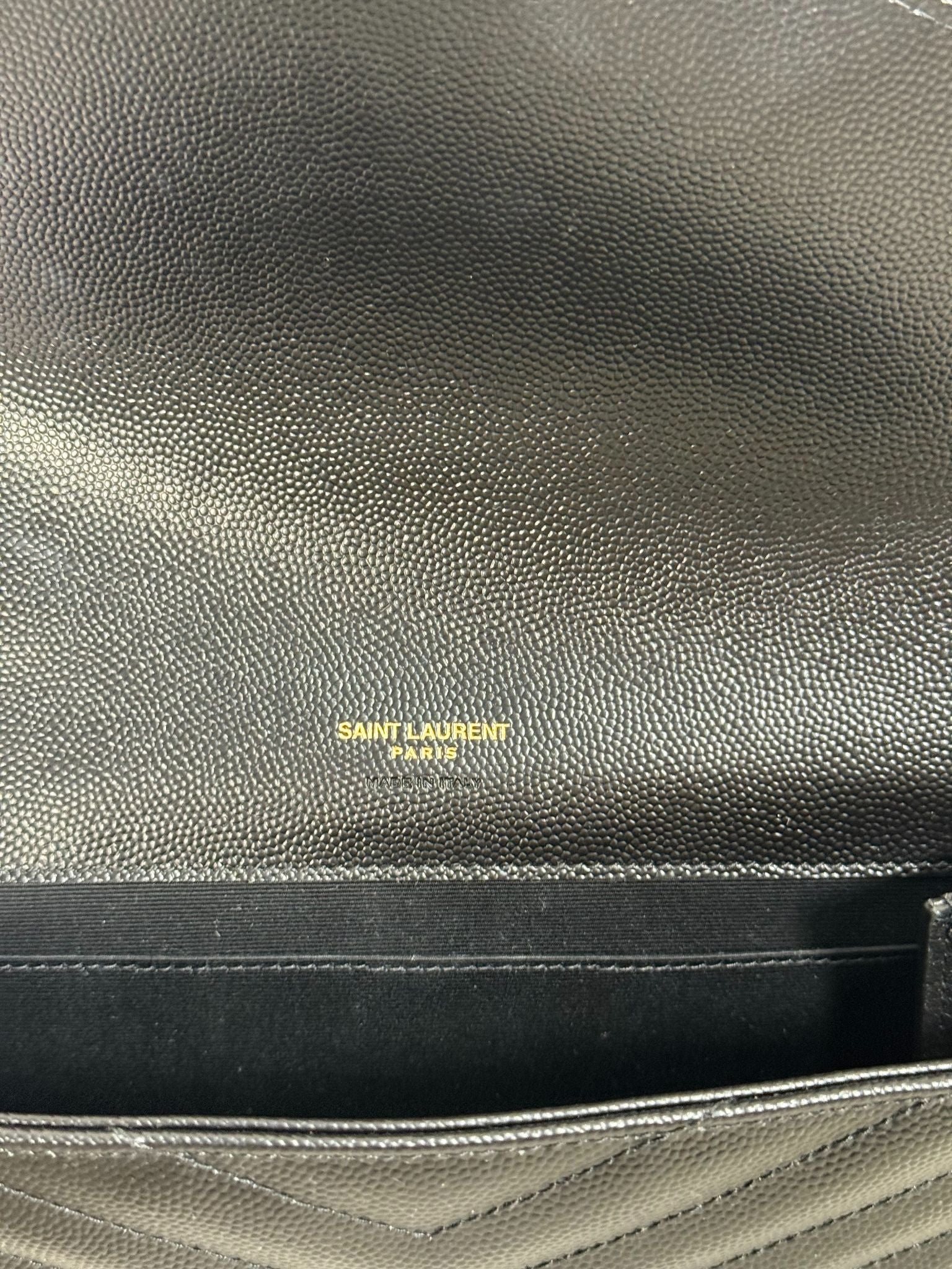 Saint Laurent Grain De Poudre Cassandre Envelope Black Wristlet Clutch