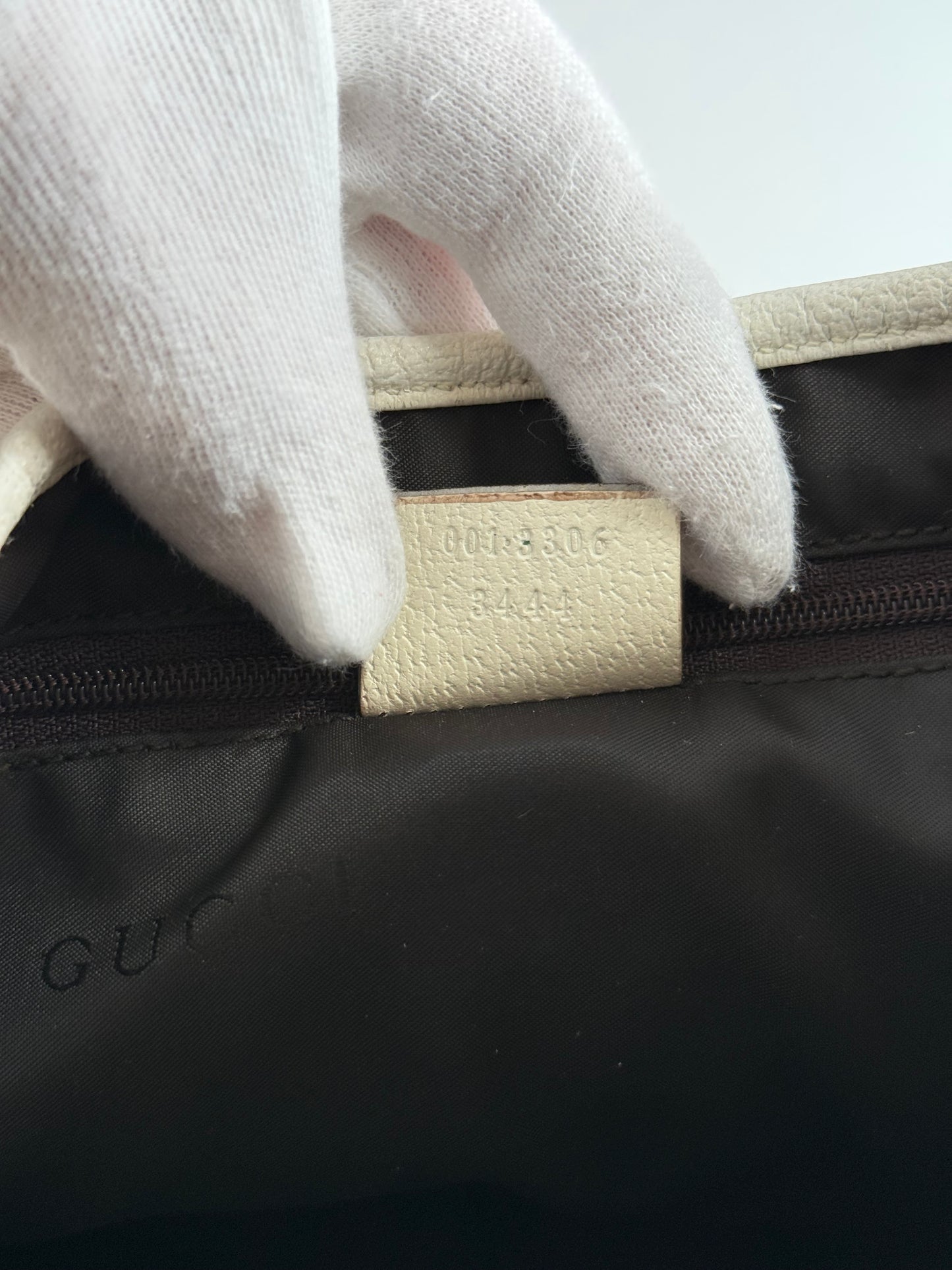 Gucci Vintage Jackie Beige Canvas White Leather Shoulder Bag