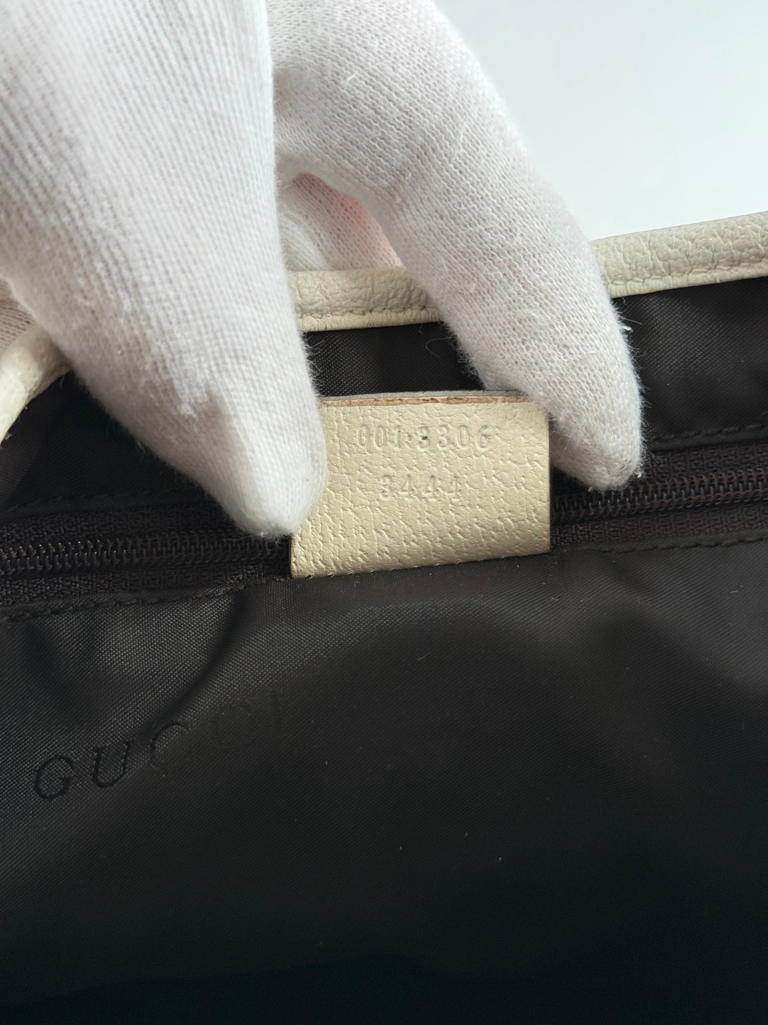 Gucci Vintage Jackie Beige Canvas White Leather Shoulder Bag