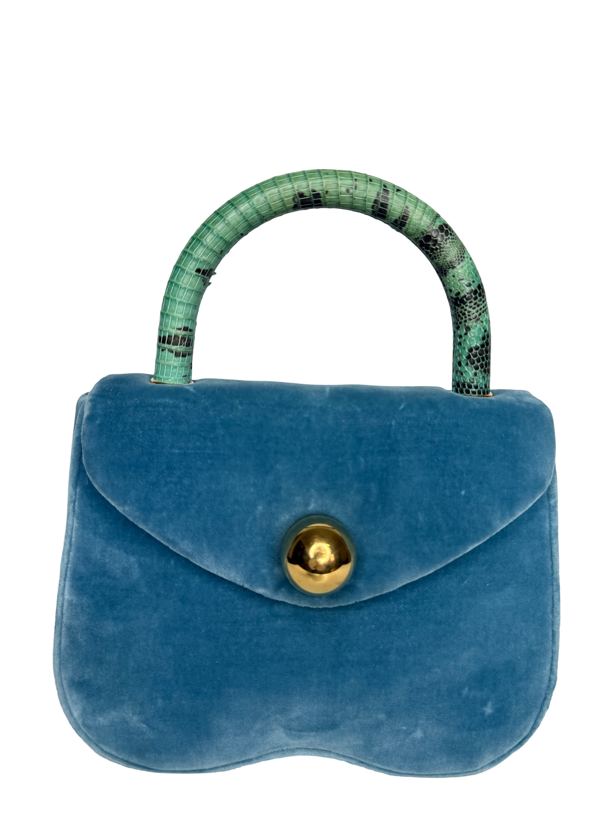 Miu Miu Blue Velvet Lizard Top Handle Bag