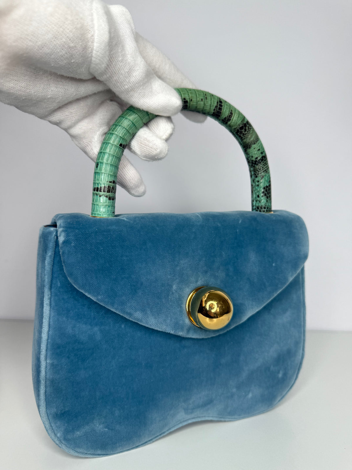 Miu Miu Blue Velvet Lizard Top Handle Bag