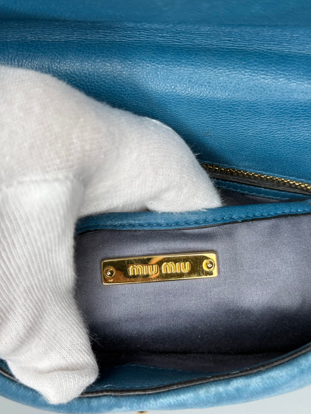 Miu Miu Blue Velvet Lizard Top Handle Bag