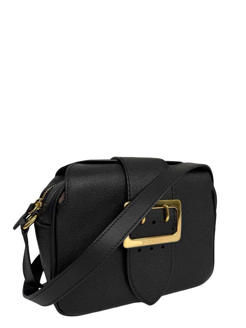Burberry Black Grained Leather Small Buckle Crossbody Bag