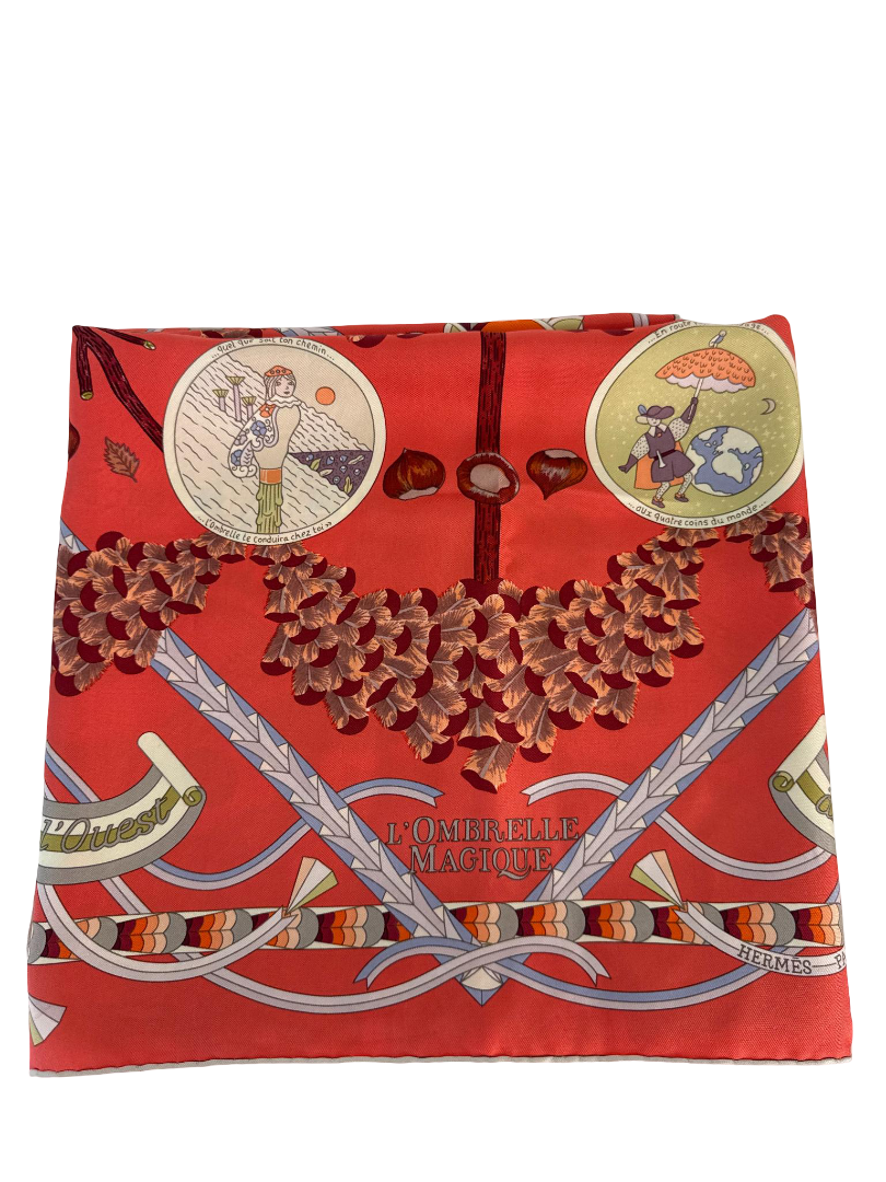 Hermès L'Ombrelle Magique Silk Scarf Corail 90cm