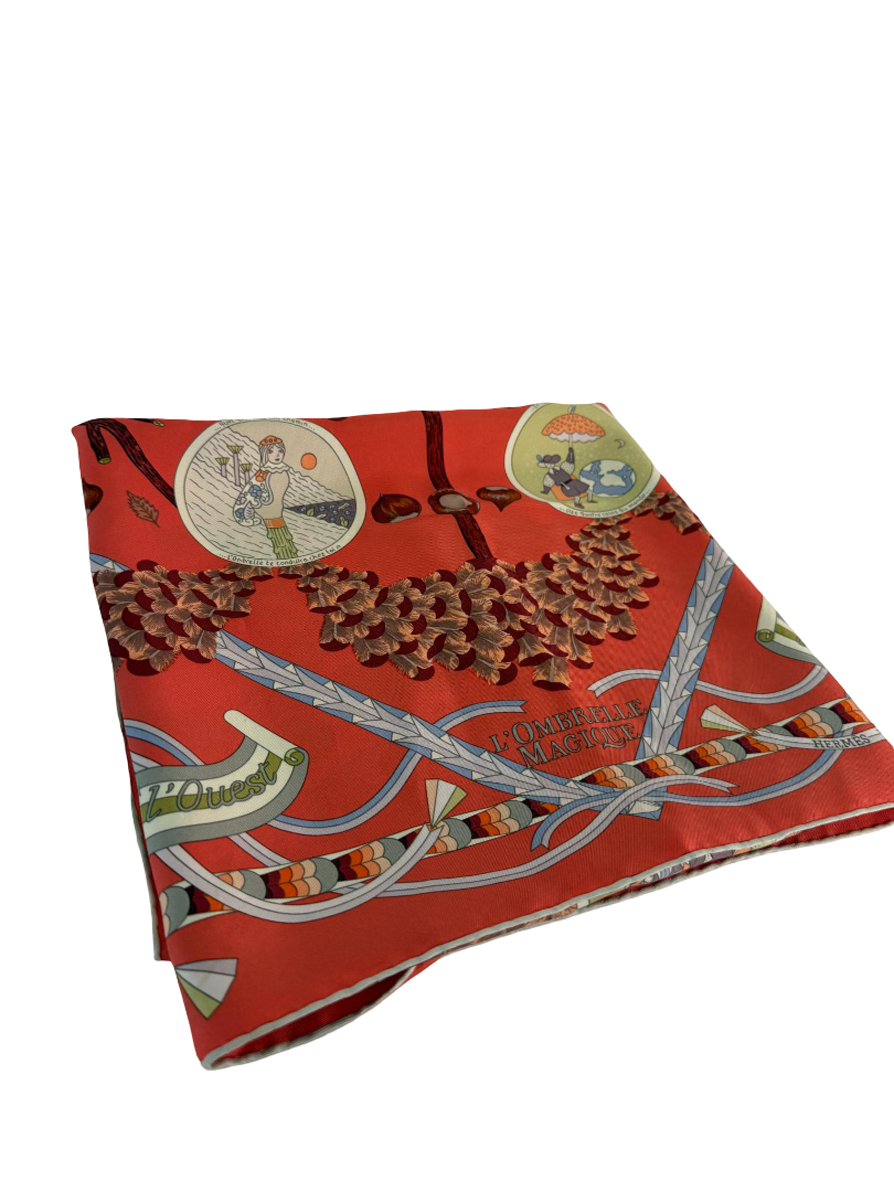 Hermès L'Ombrelle Magique Silk Scarf Corail 90cm