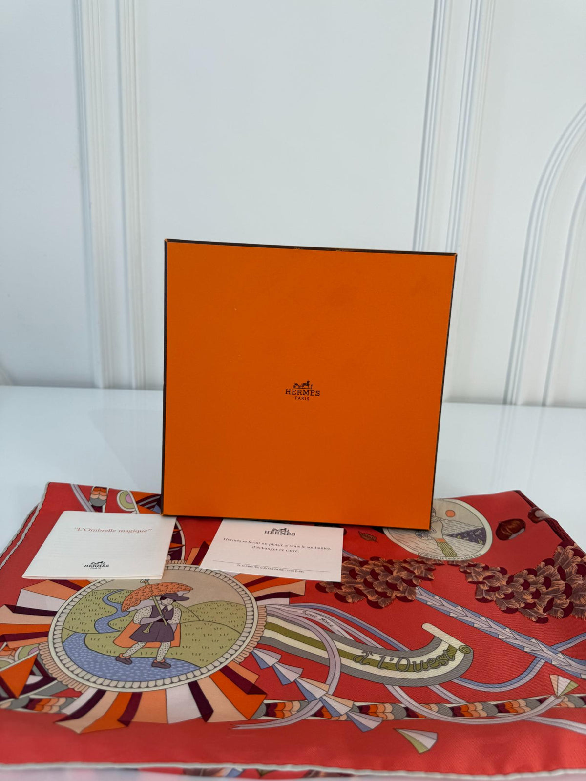 Hermès L'Ombrelle Magique Silk Scarf Corail 90cm