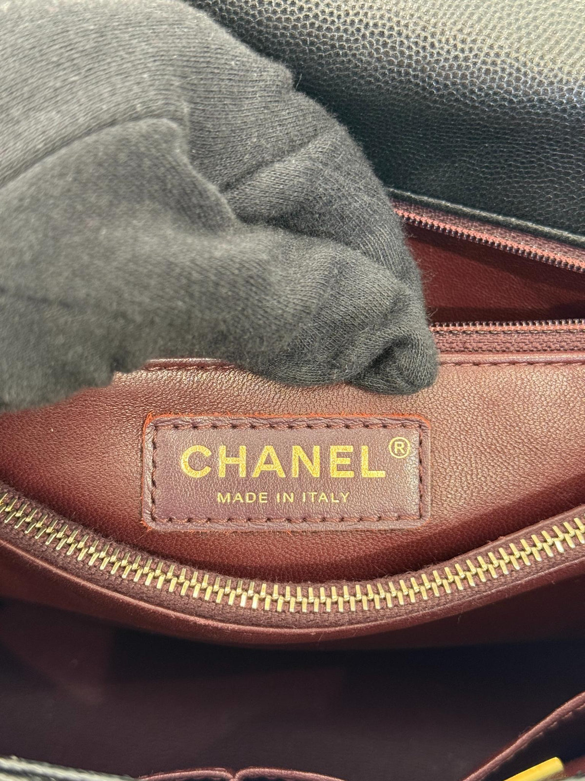 Chanel Black Caviar Quilted Coco Handle Medium Gold Hardware