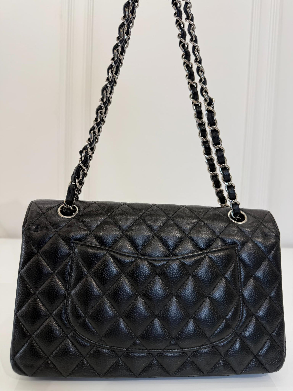 Chanel Classic Medium Double Flap Bag Black Caviar Silver Hardware