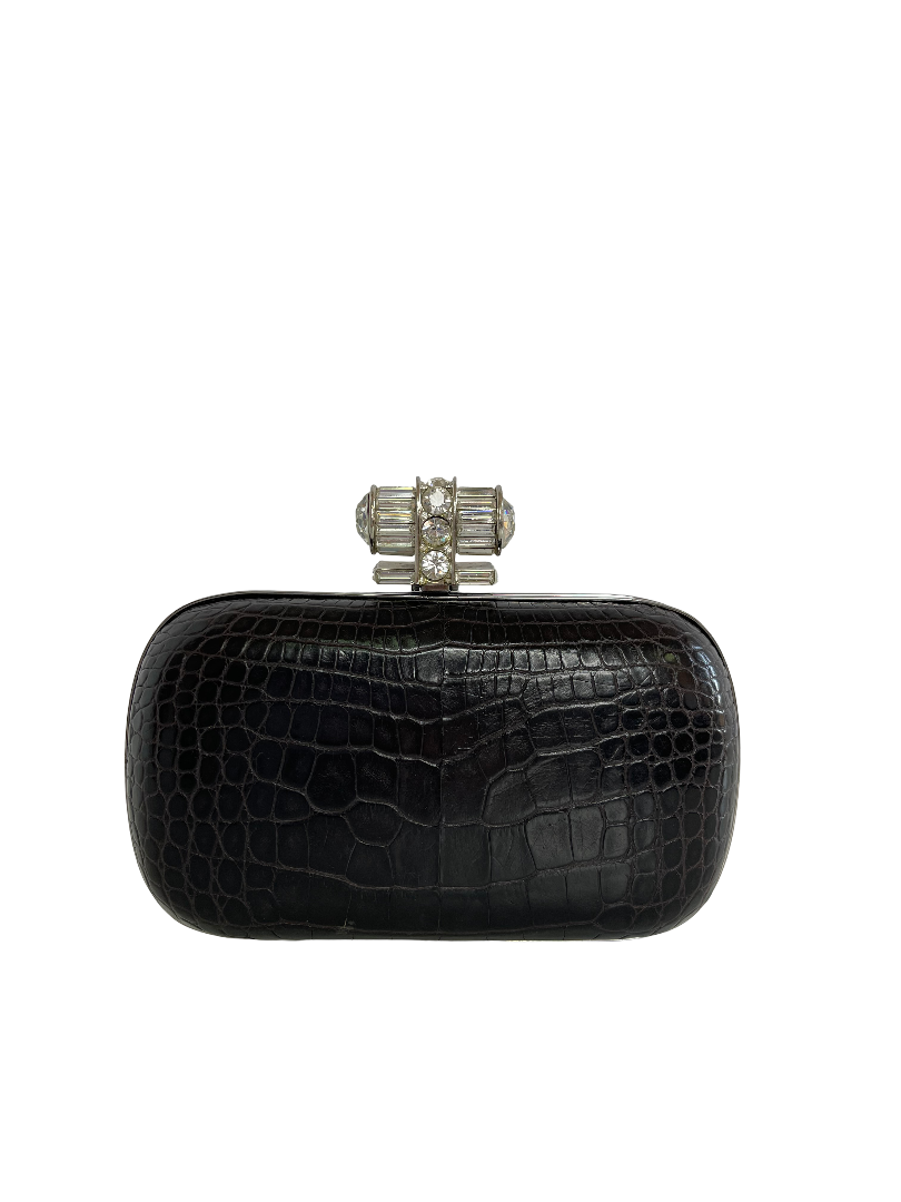 Yves Saint Laurent Crocodile Embossed Minaudiere Clutch