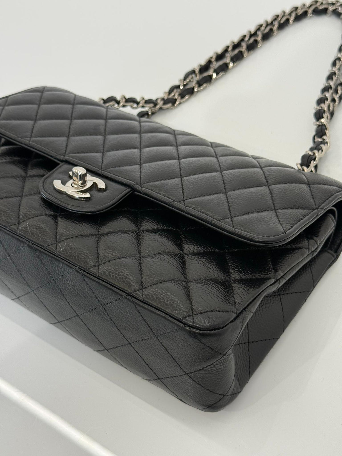 Chanel Classic Medium Double Flap Bag Black Caviar Silver Hardware