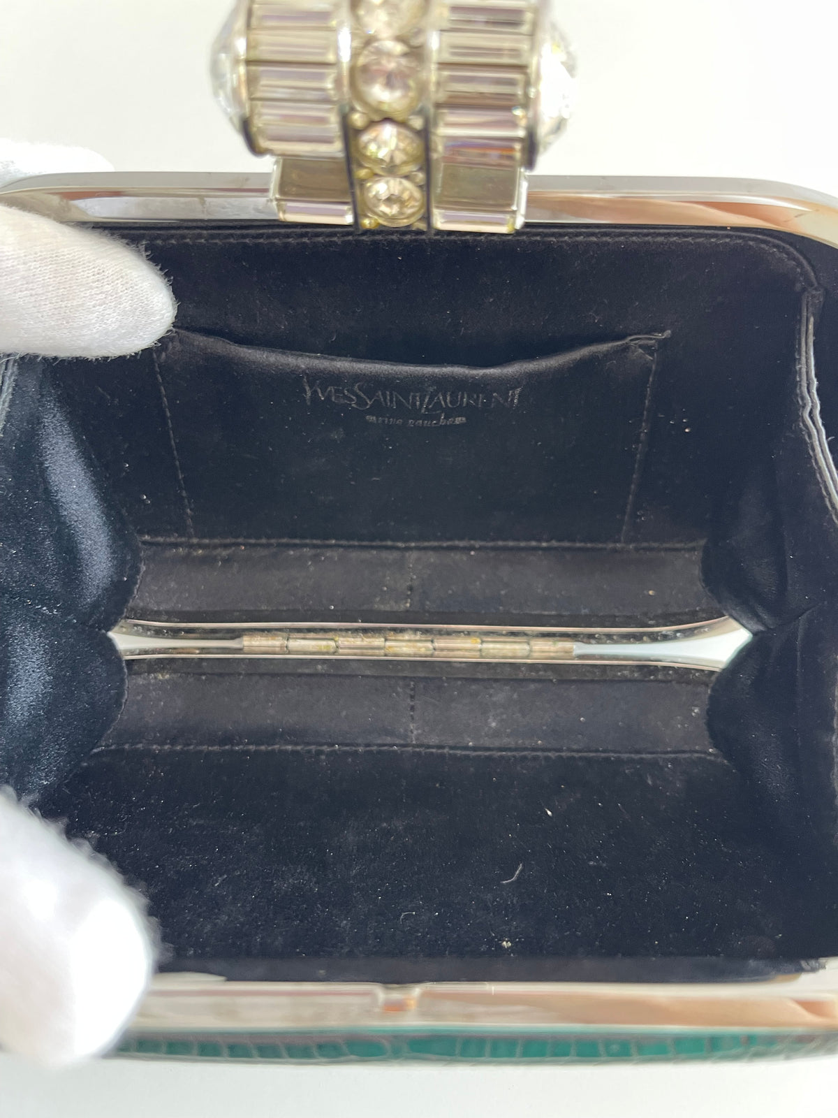 Yves Saint Laurent Crocodile Embossed Minaudiere Clutch