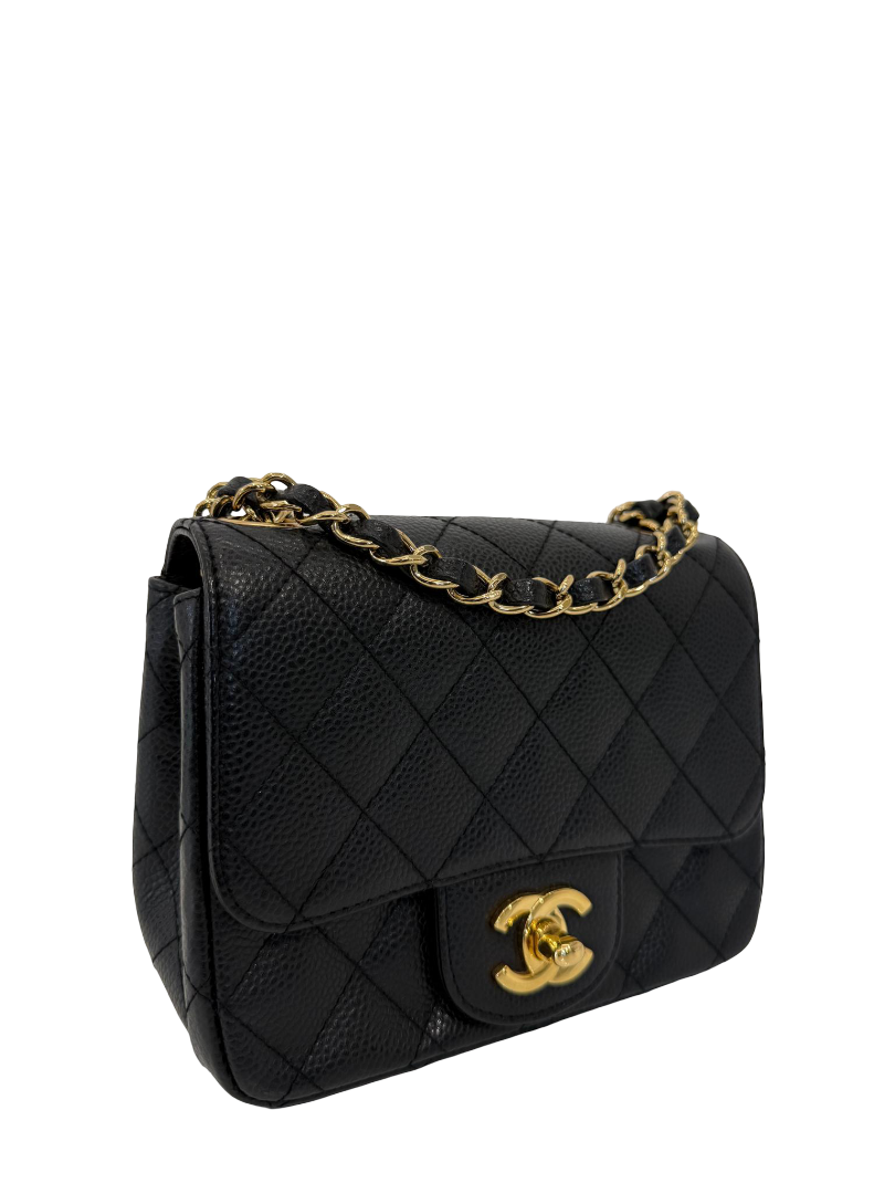 Chanel Classic Mini Square Black Quilted Caviar Leather Flap Bag