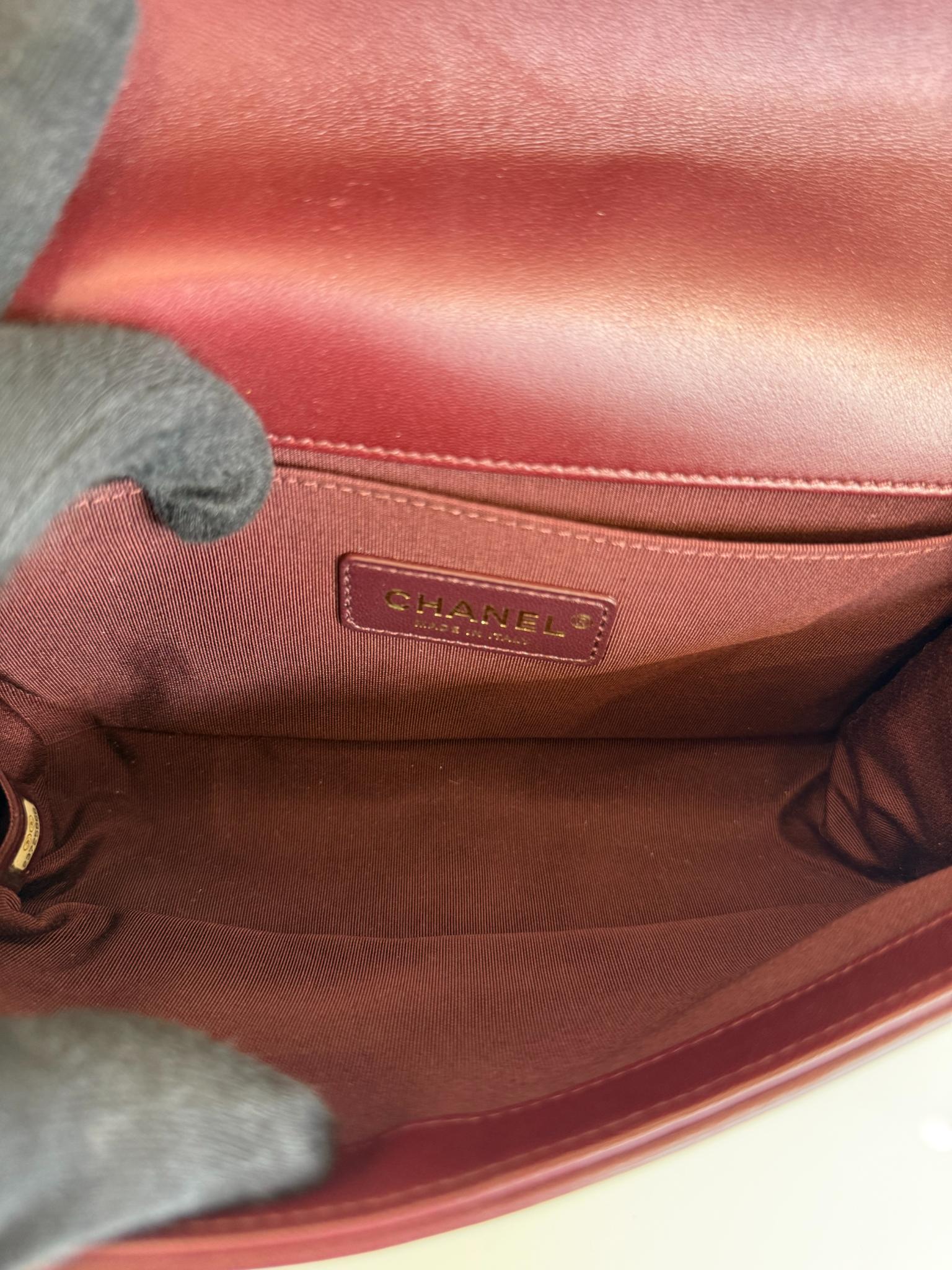 Chanel Small Boy Flap Burgundy Velvet Chevron Quilted Bag