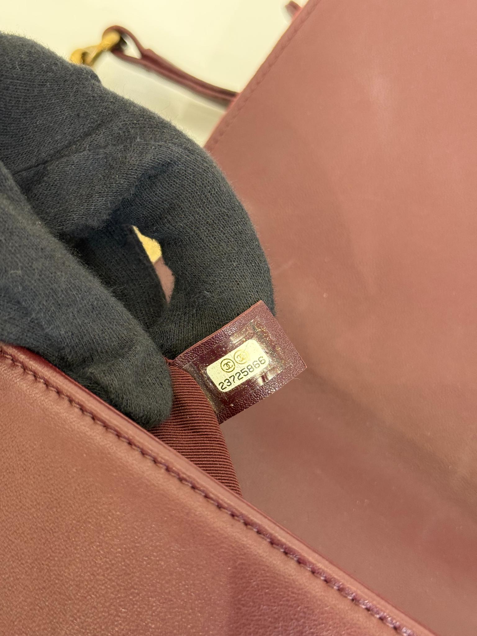 Chanel Small Boy Flap Burgundy Velvet Chevron Quilted Bag