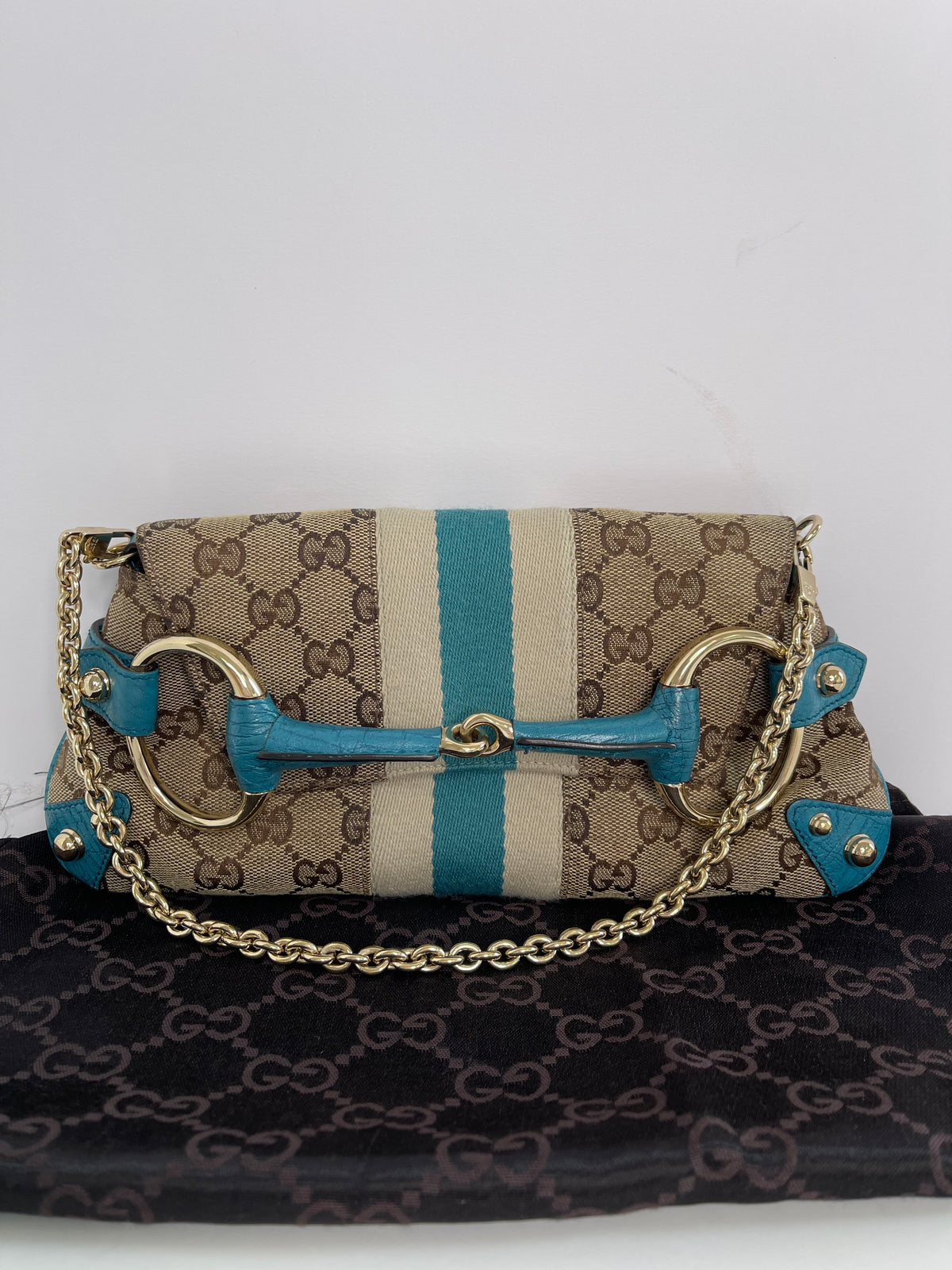 Rare Gucci Horsebit GG Clutch Pochette Chain