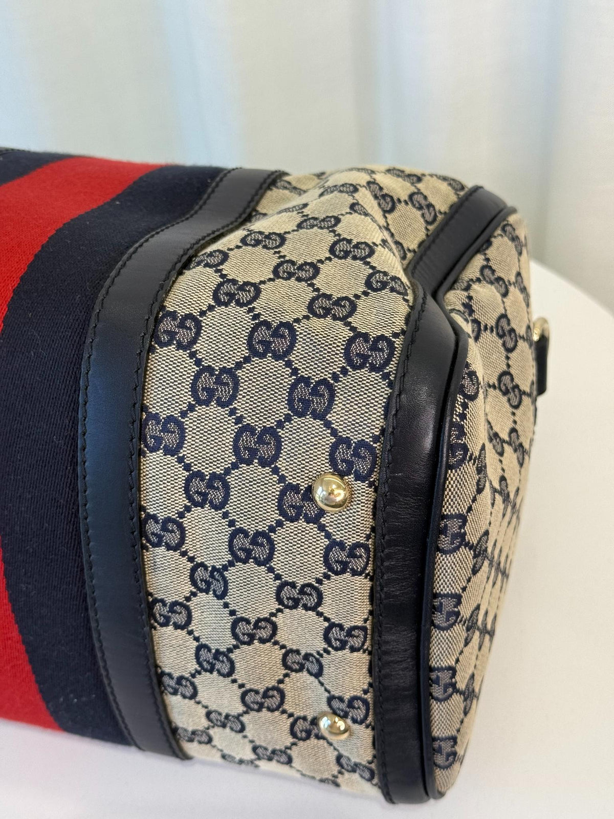 Gucci Blue GG Canvas Vintage Web Medium Boston Bag