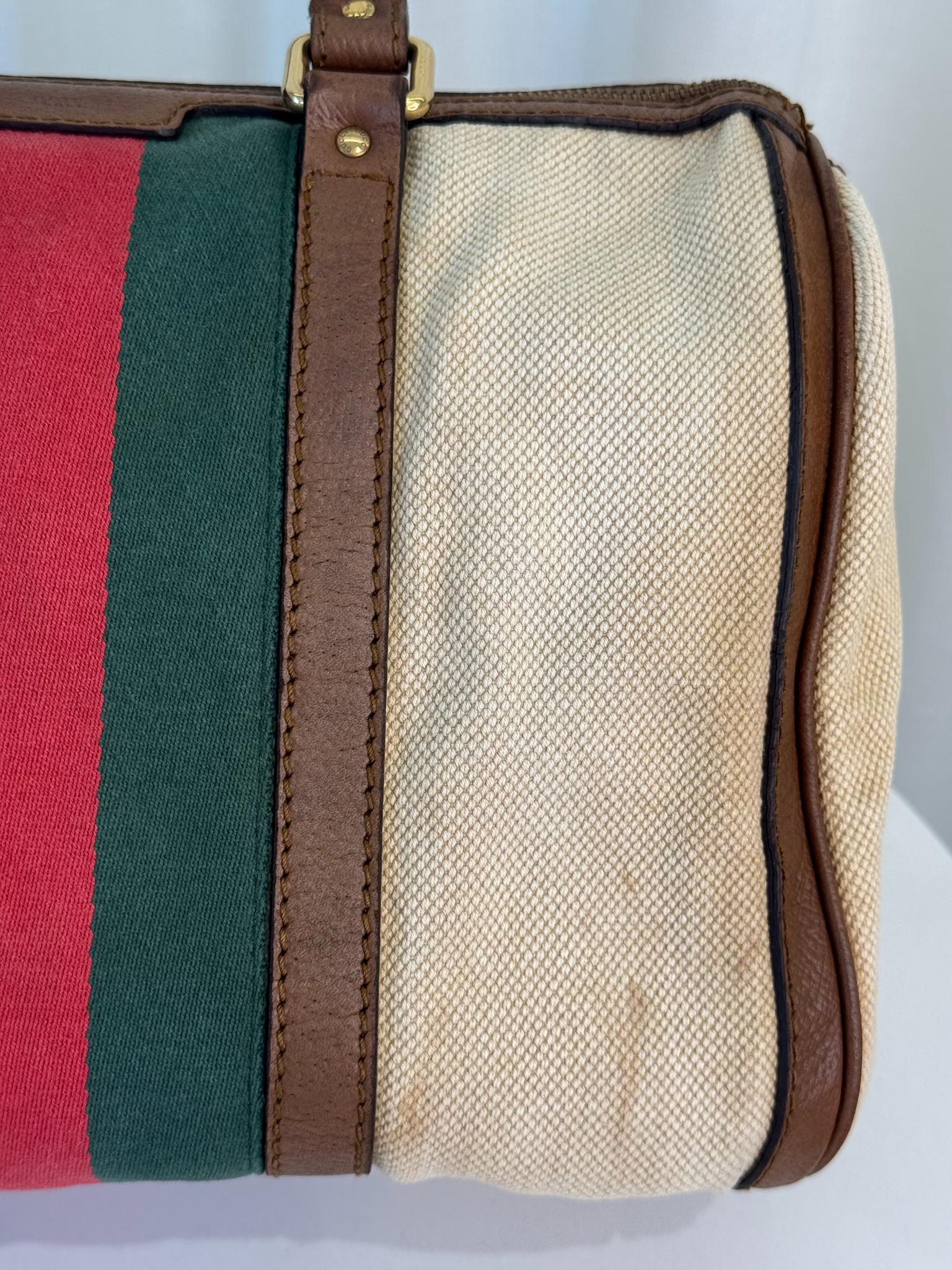 Gucci Brown/Tan Canvas Medium Vintage Web Boston Bag