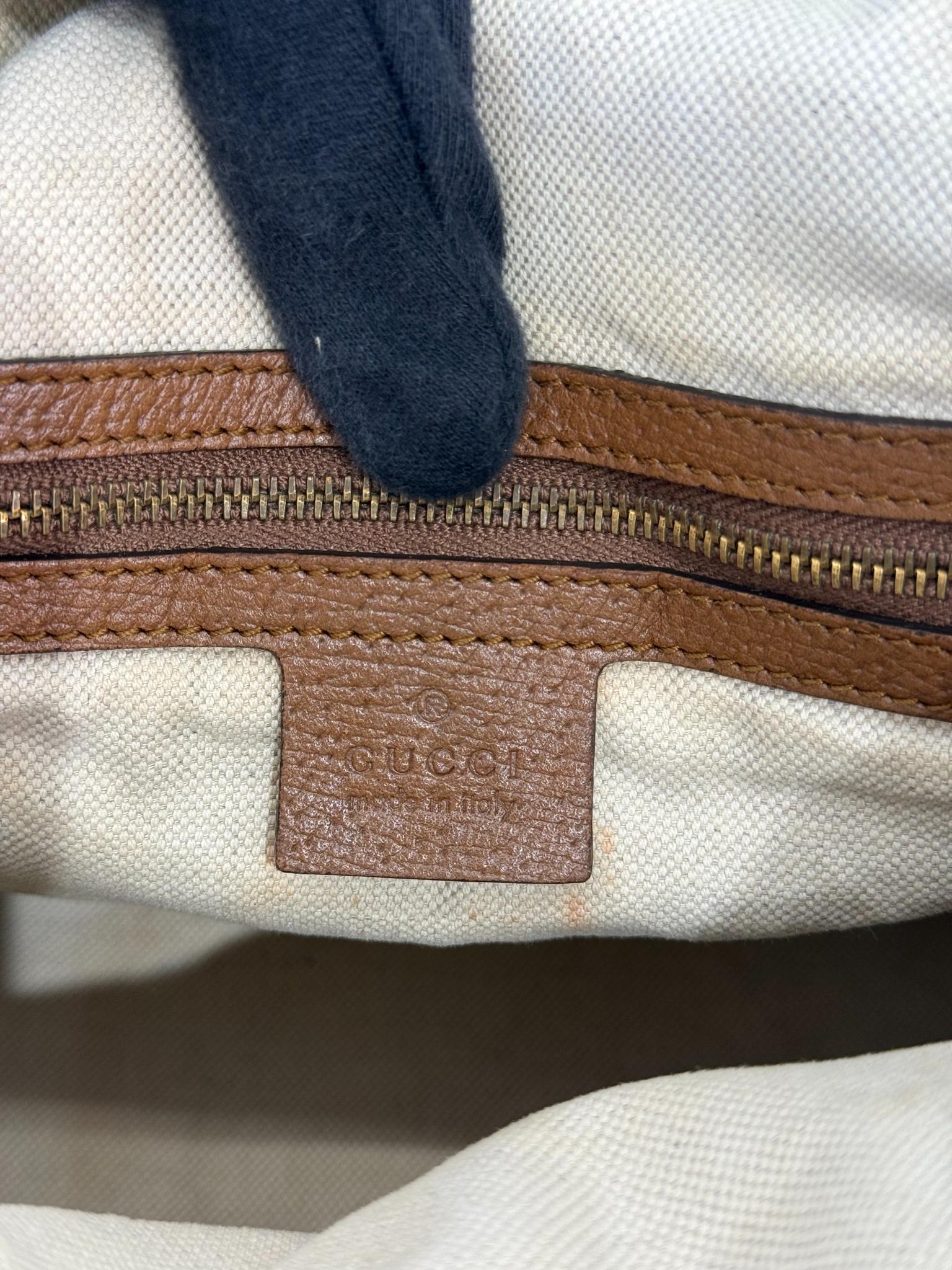 Gucci Brown/Tan Canvas Medium Vintage Web Boston Bag