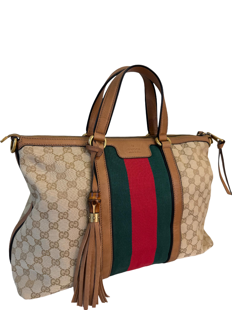 Gucci Beige GG Canvas Vintage Web Rania Top Handle Bag