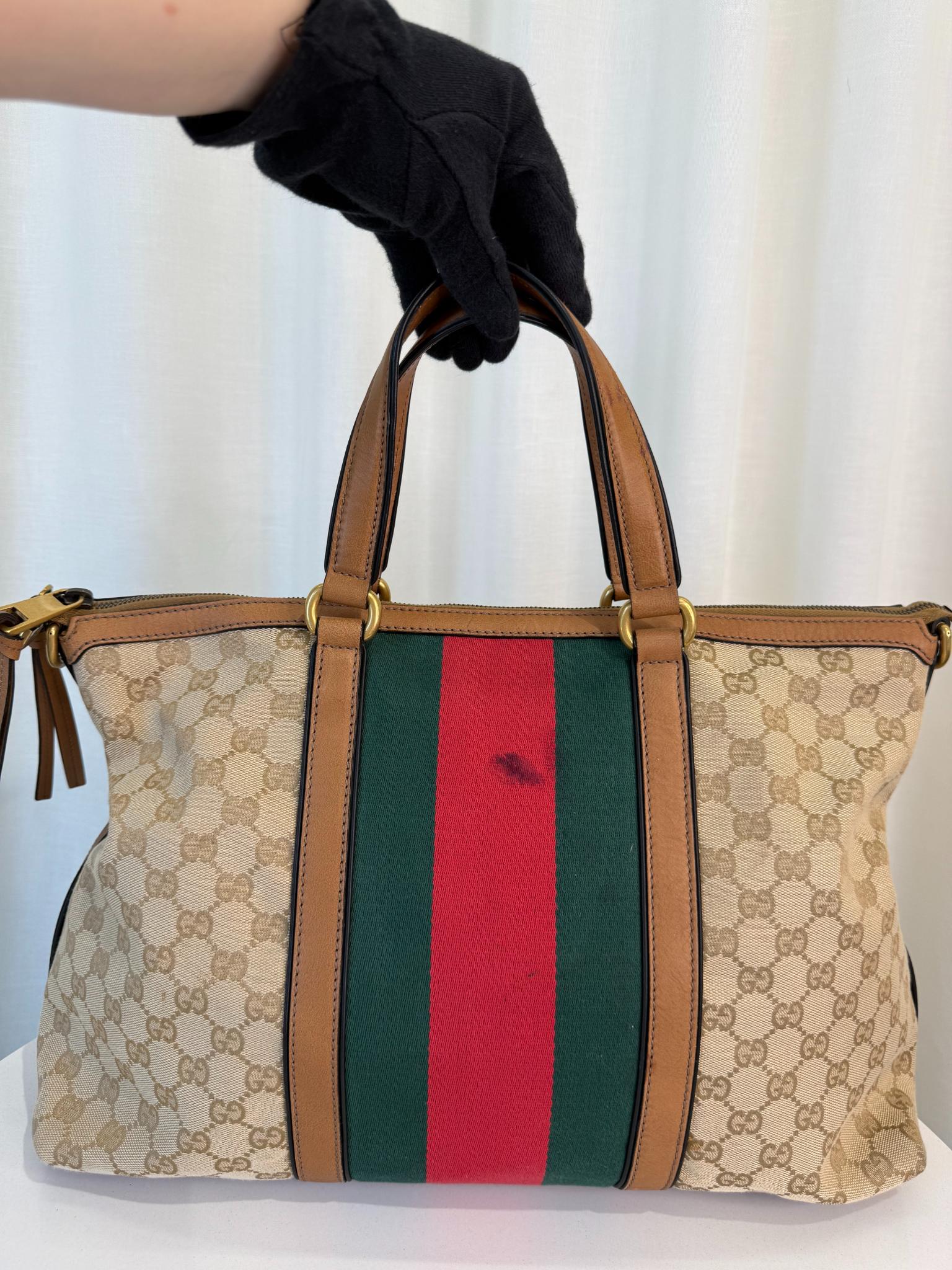 Gucci Beige GG Canvas Vintage Web Rania Top Handle Bag