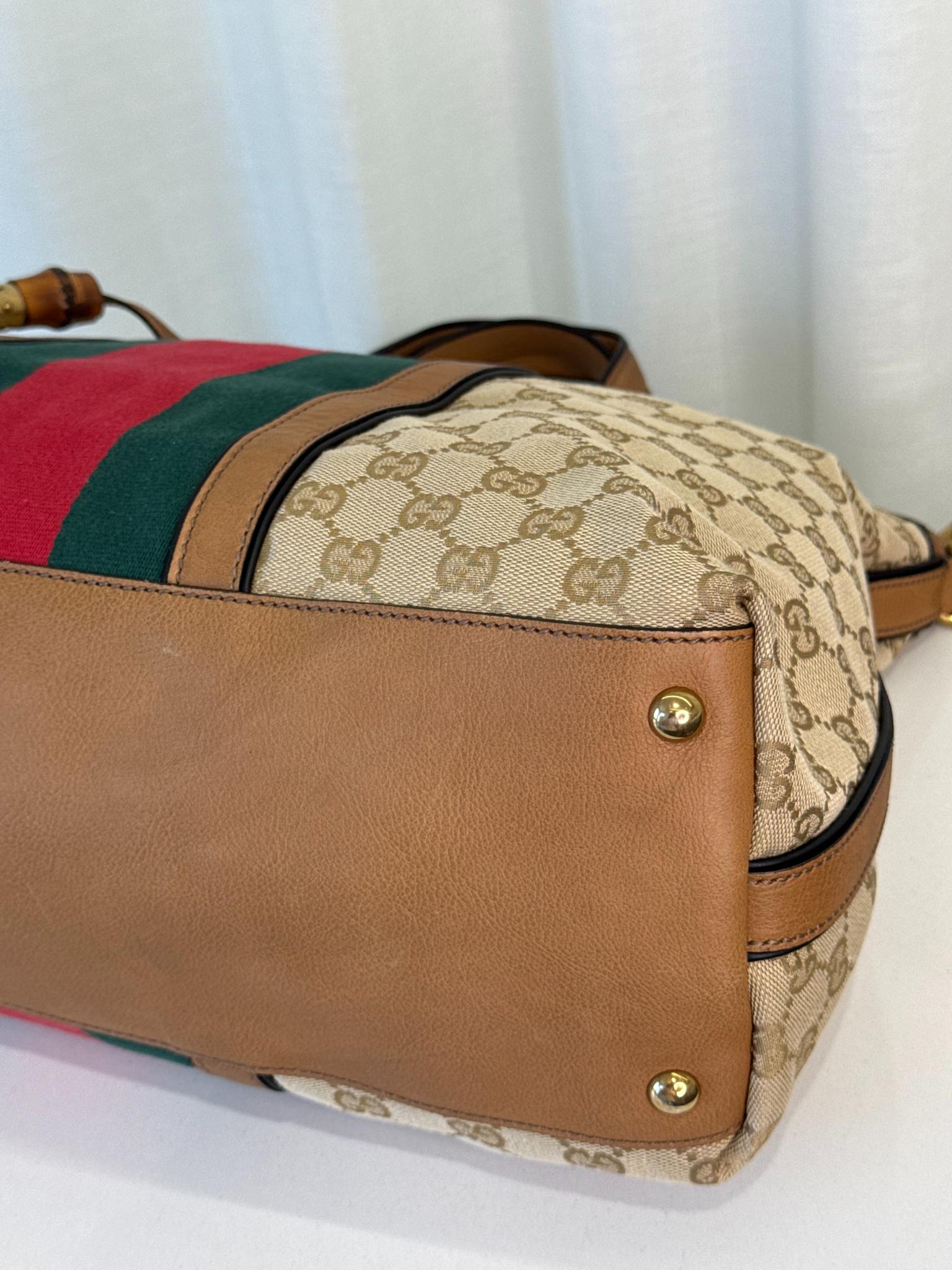 Gucci Beige GG Canvas Vintage Web Rania Top Handle Bag