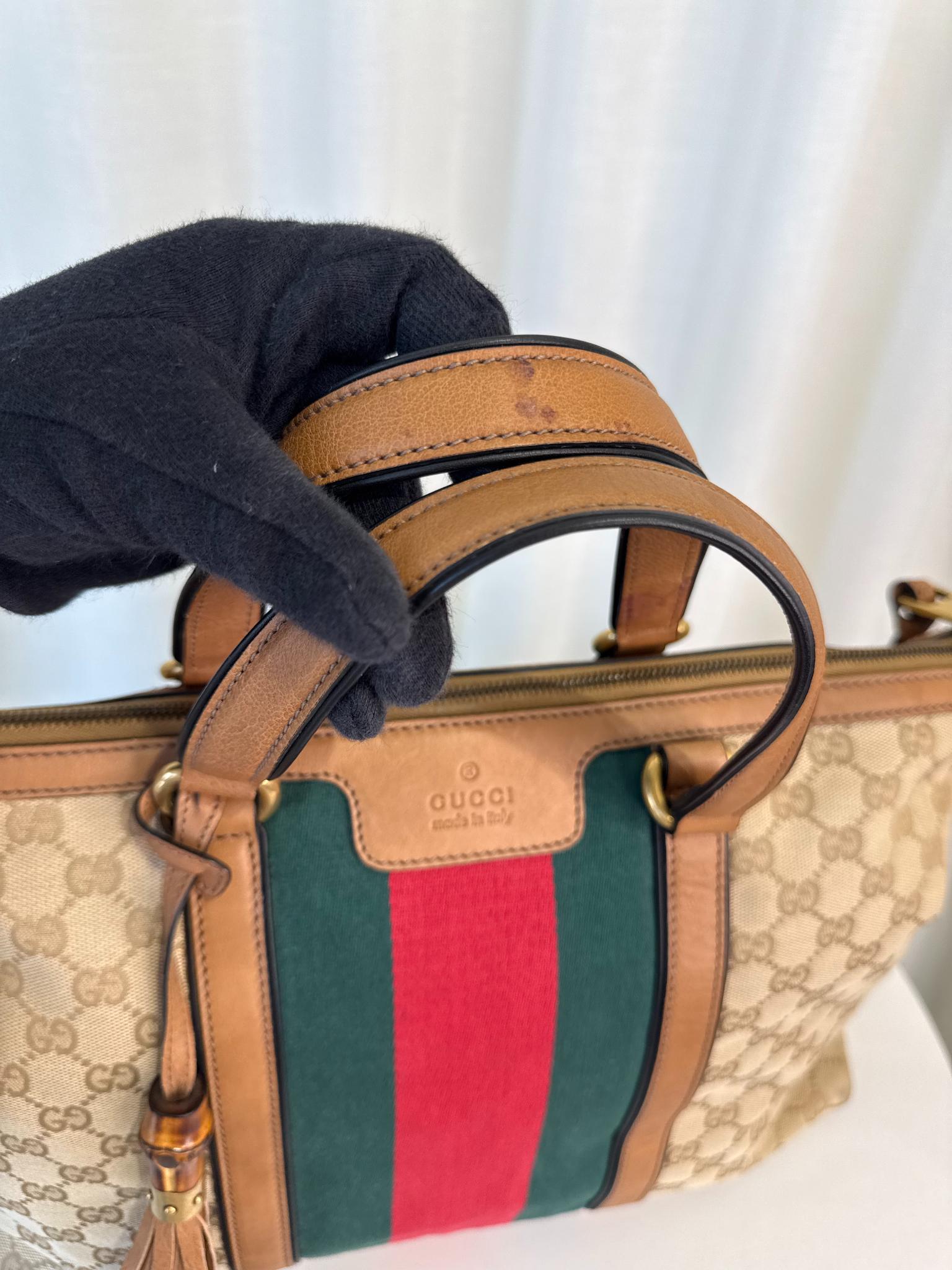 Gucci Beige GG Canvas Vintage Web Rania Top Handle Bag