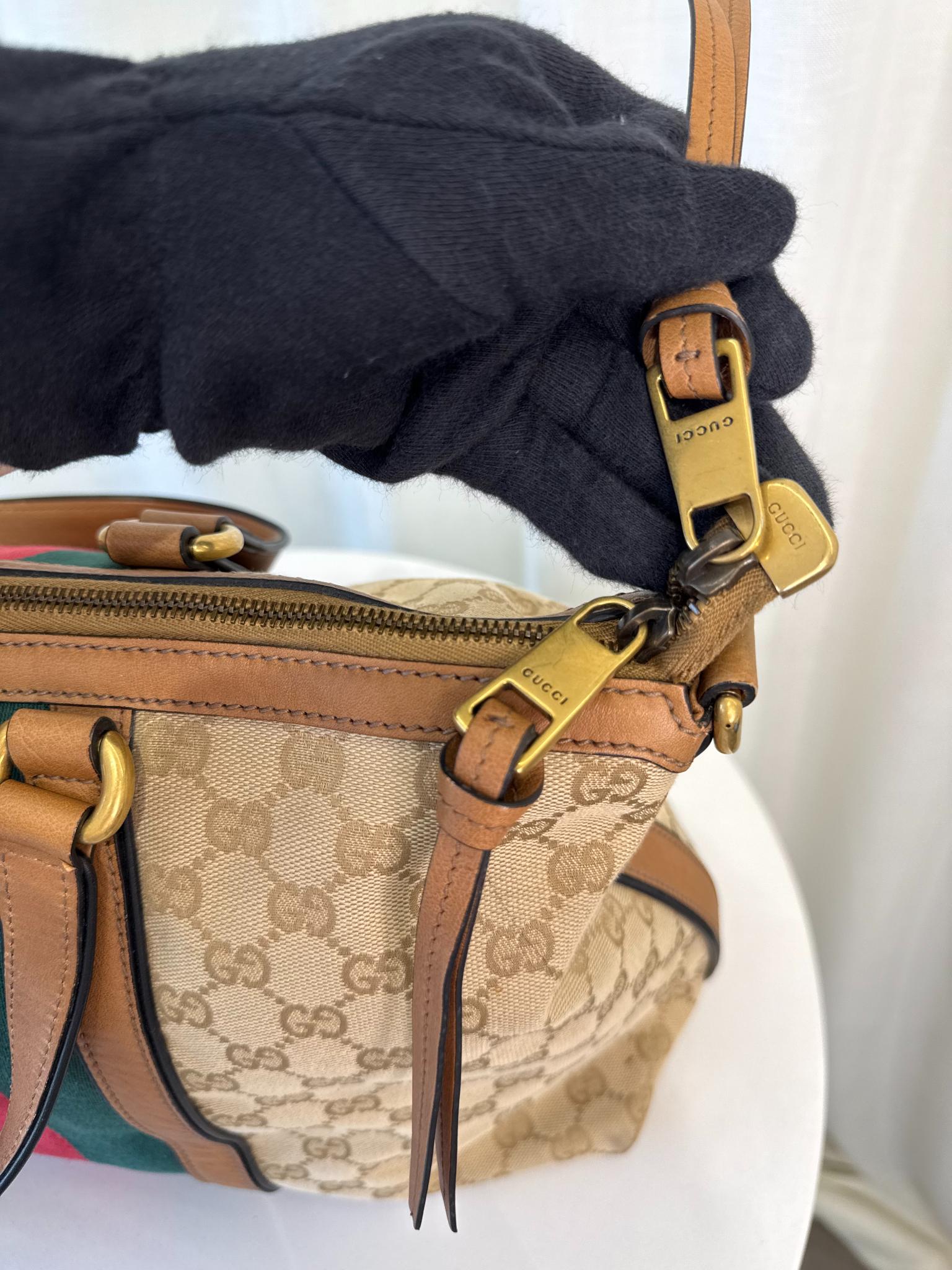 Gucci Beige GG Canvas Vintage Web Rania Top Handle Bag