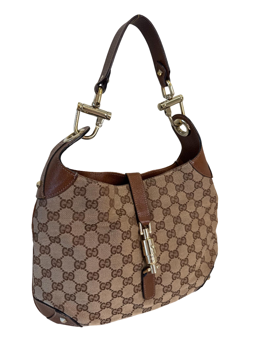 Gucci Jackie Piston Lock Beige/Brown GG Canvas Shoulder Bag